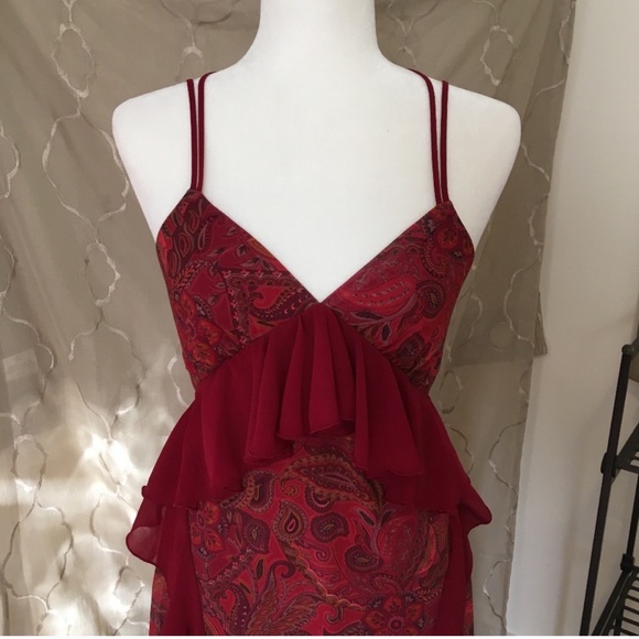 NEW Nasty Gal MAXI LONG DRESS Red Paisley Print Ruffle Halter Neck Size S NWT! - Picture 6 of 12
